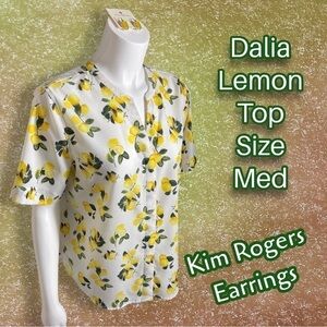 Dalia Lemon Button Down Top Size Medium with Kim Rogers Dangle Earrings